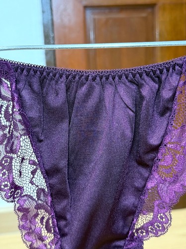 Vintage Slippery Nylon String Panty Sheer Floral Lace Hi Leg Bikini Briefs Sz.5 - Picture 9 of 22