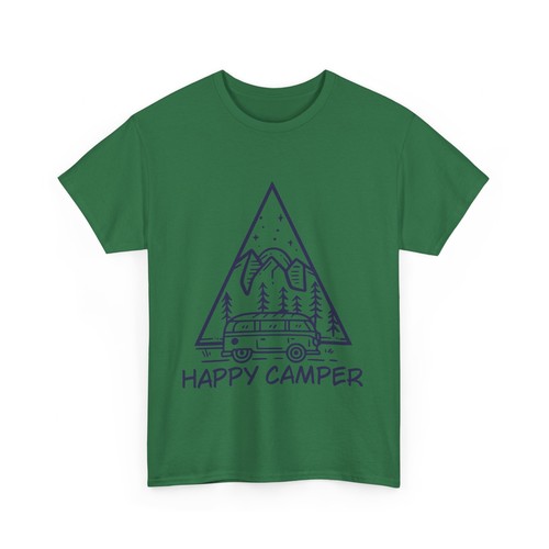 Happy Camper Hippy Bus Mountains Unisex Heavy Cotton Tee - Picture 24 of 37