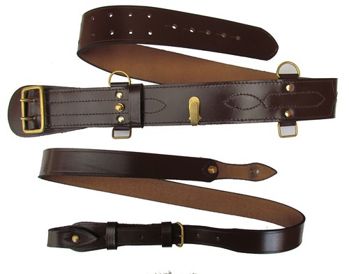 USL Sam Browne Belt + Sam Brown Shoulder Strap Brown Leather Brass Sam  USL - Foto 1 di 6