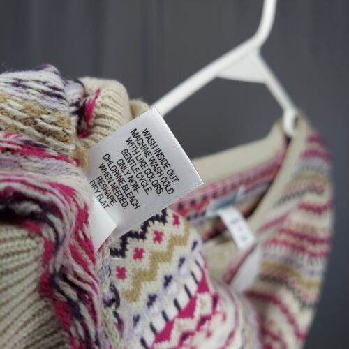 Croft Barrow Cardigan Women 1X Fair Isle Knit Button Long Sleeve Tan Red Stripe - Picture 8 of 8