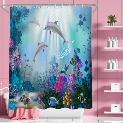 Juego de alfombras de baño 3D cortina de ducha delfín azul océano alfombra de baño cubierta tapa de inodoro - Imagen 4 de 16