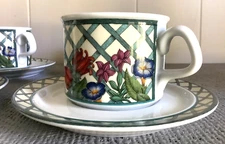 Dansk Nordic Garden SET of 4 Cups/Saucers Trellis Porcelain 8 Oz Cups EXCELLENT
