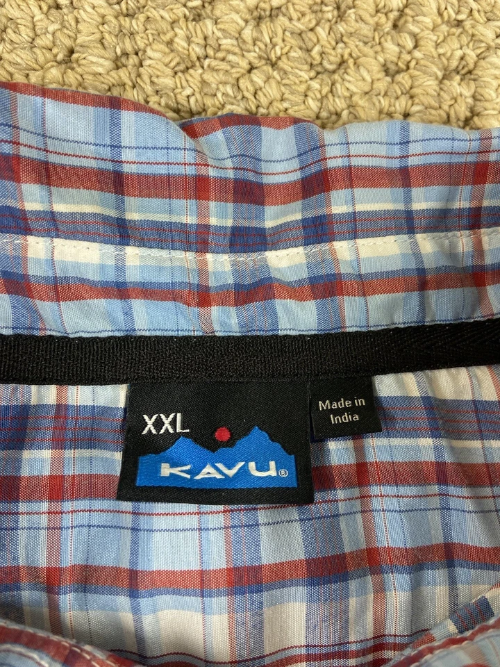 Camisa Kavu Para Hombre Talla XXL Roja Blanca Azul Camisa A Cuadros Con Botones Manga Corta Foto 4 de 4