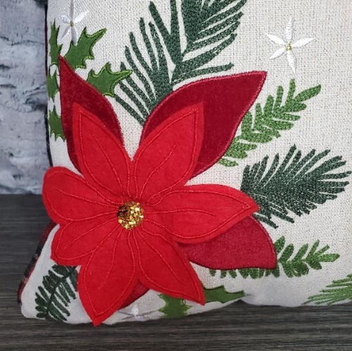 Roter Filz Weihnachtsstern Stechpalme Frohe Weihnachten Urlaub Kissen rot kariert Rückseite 16" - Bild 2 von 6