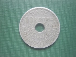 TUNISIA-1941-Ten-Centimes-Cent-Coin