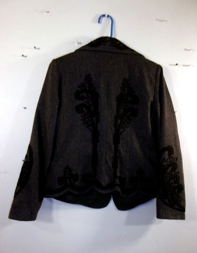 SOFT SURROUNDING Gray Tweed Wool w/Black Embroidery Lined Jacket/Blazer Size S. - Picture 8 of 9