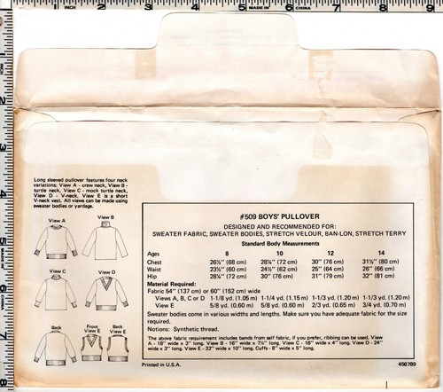 Boys' Pullover (Sweater) ©Kwik•Sew Master Pattern # 509 Ages 8-10-12-14 UNCUT - Picture 7 of 7