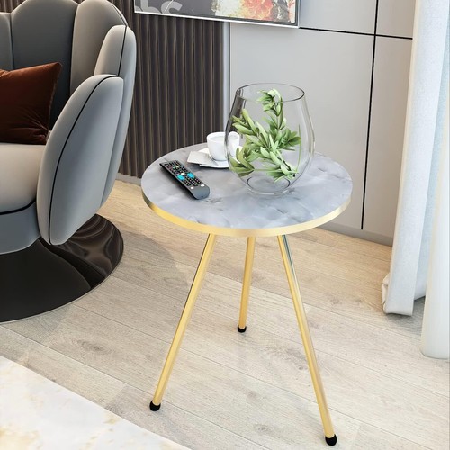 Set of 2 END Tables Marble Look Wood Round Sofa Side Table for Small Spaces - Picture 59 of 73