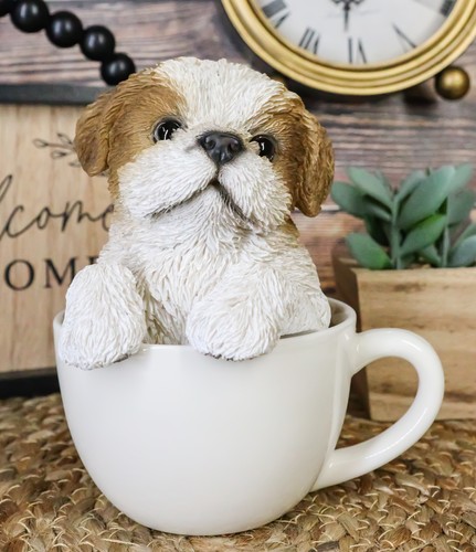 Realistic Adorable Shih Tzu Dog in Teacup Statue 5.75" Tall Pet Pal Decor Dogs - Imagen 1 de 8