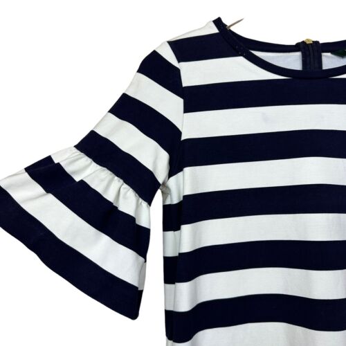 Lauren Ralph Lauren Hemdblusenkleid dunkelblau gestreift Rüschenärmel Gr. M Petite - Bild 2 von 9