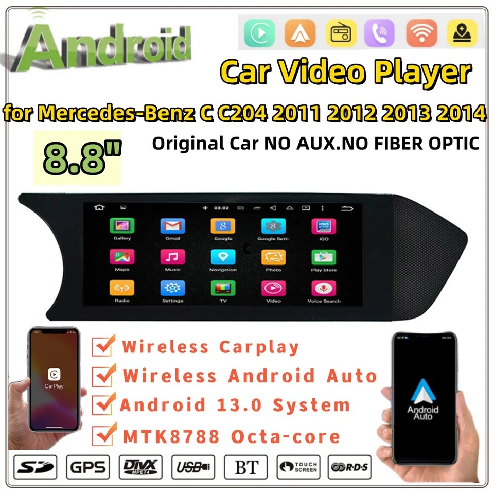 8.8"Car Multimedia Player for Benz C C204 2011-2014 Carplay GPS Navi RDS BT WiFi - Image 2 of 4