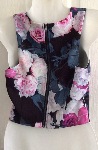 Luvalot Womens Formal Crop Top Size 8 Floral Bloom Zip Back Tank Satin - Picture 2 of 14