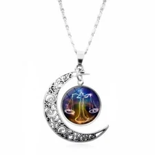Libra Zodiac Necklace With Moon Great Gift Pendant Astrological Horoscope