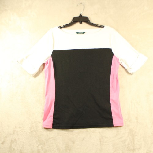 Lauren Ralph Lauren Damen Hemd Gr. M Color Block weiß/schwarz/rosa