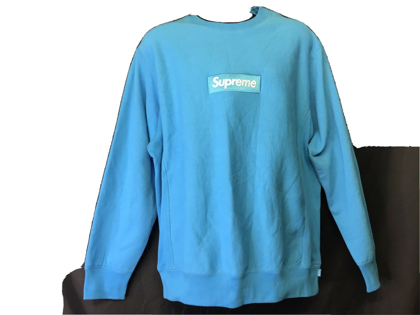 Supreme Box Logo Crewneck (Blue) Heavyweight crossgrain brushed-back fleece  with embroidered logo on chest.