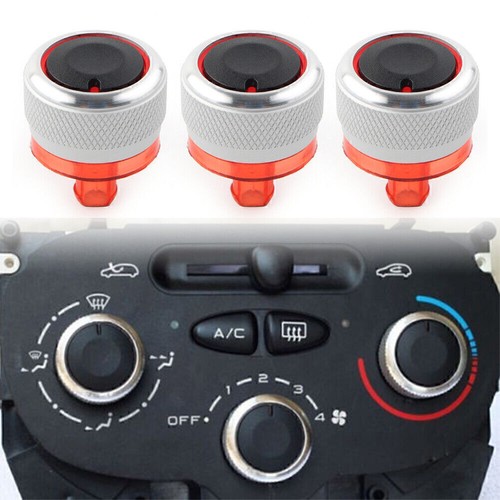 3Pcs Switch Knob Heater Buttons A/C Cover Heat Fit Peugeot 206 207 C2 Silver