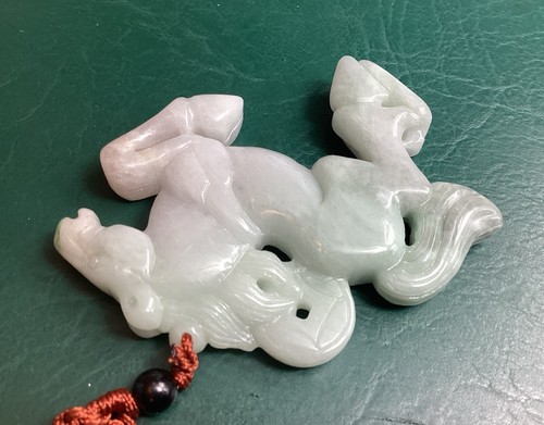 white/light Green 2 Sided Jadeite Horse & Lucky Coin Translucent Pendant - Picture 8 of 17