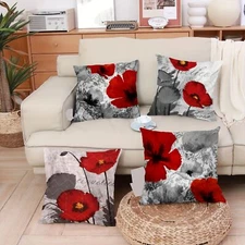 4 Piece Love Themed Pillow Cover Black and Red Floral Patterns