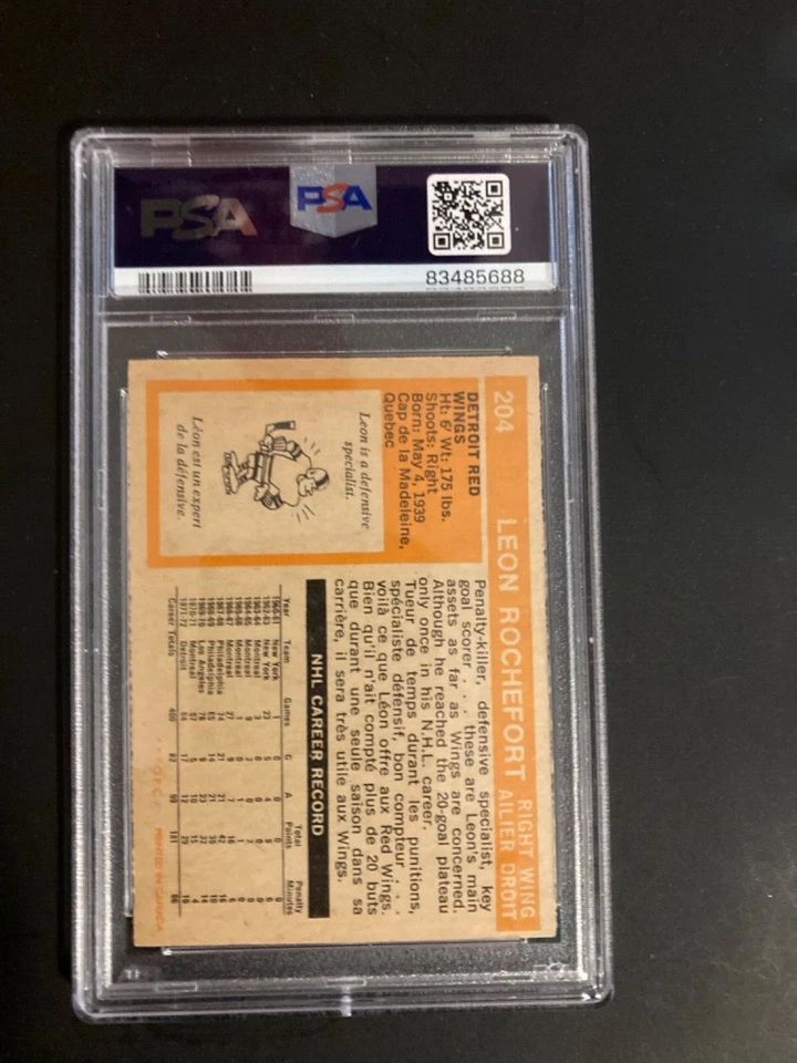 1972-73 OPC O-PEE-CHEE #204 LEON ROCHEFORT PSA 4 VG-EX, Detroit Red Wings - Image 3 of 4