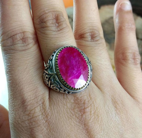 Solid 925 Sterling Silver Natural Ruby Corundum Cut Gemstone Birthday Men's Ring - Picture 6 of 12
