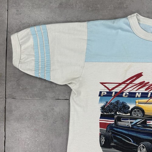 vintage 80s alore hot rod racing 50s style ringer shirt mens large single stitch - Picture 5 of 20