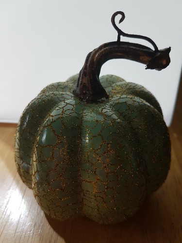Decorative Thanksgiving Styrofoam Gold Glittery Green Pumpkin 3 1/2" Diameter - Picture 12 of 12