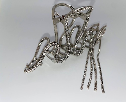 Crystal Hair Clip Rhinestone Large Snake Hair Claw Tassel Chain Flash Clamp Pin - Picture 17 of 46