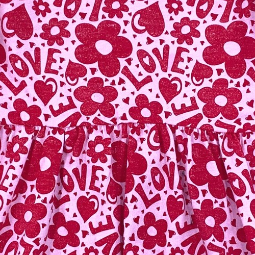 Toddler Girls Long Sleeve Pink Red Flower Hearts Love Valentines Dress - Picture 2 of 2