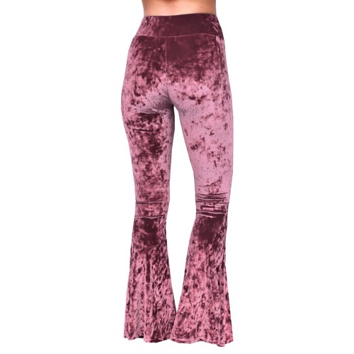 Crushed Velvet Bell Bottom Flare Stretch High Waist Boho Hippie Legging Pants - Picture 21 of 55