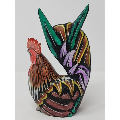 Gallo pintado a mano madera tallada granja arte popular cuidador estante vintage - Imagen 3 de 9