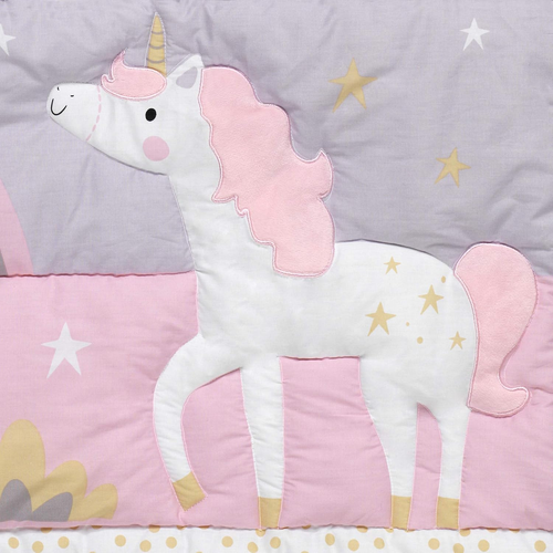 Bedtime Originals Rainbow Unicorn 3Piece Crib Bedding Set, Purple - Picture 3 of 12