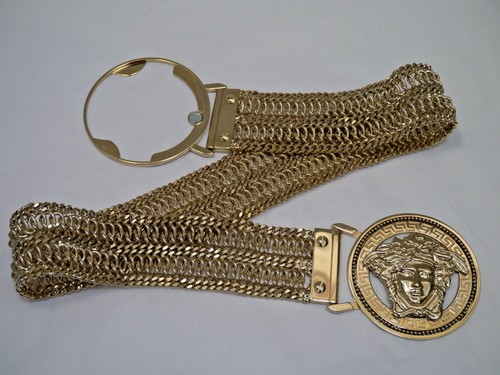 NEW VERSACE Medusa medallion buckle gold metal wide chain belt - Picture 7 of 10