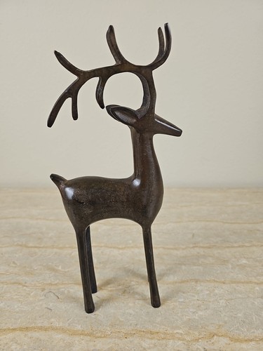 Mid Century Modern Bronze Reindeer Deer Statue About 11" Tall - Picture 6 of 14