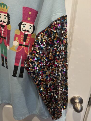 Cascanueces Navidad en Azul Sudadera con Mangas de Lentejuelas Para Mujer Talla XL - Imagen 3 de 5