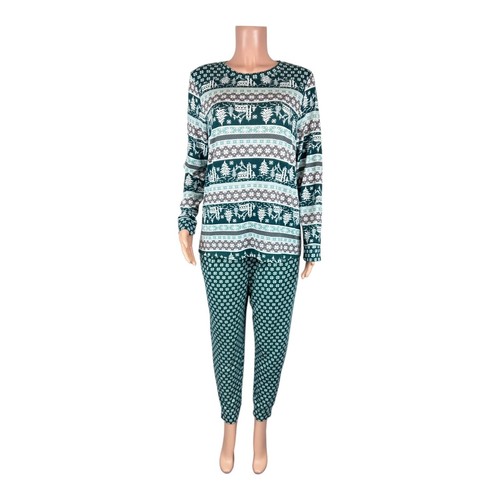 Cuddl Duds Damen Apres Ski Petite Pyjama Set Evergreen/Chalet PL Size