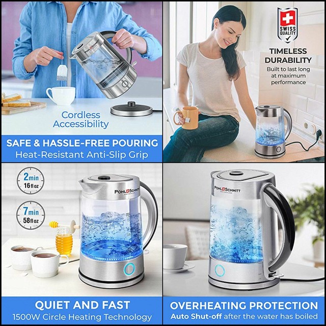 Electric Kettle with Upgraded 100 Stainless Steel Filter, with LED BPA