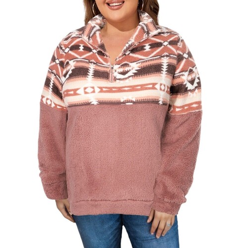 Plus Size Women Fleece Teddy Bear Sweatshirt Jumper Tops Half Zip Hoody Pullover - Picture 9 of 19