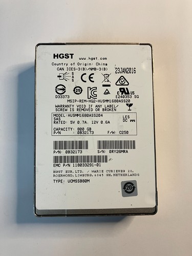 LOT OF 5* HGST EMC 800GB 2.5" 12G SAS SSD HUSMM1680ASS204 HUSMM148 CLAR800 *520 - Picture 2 of 5