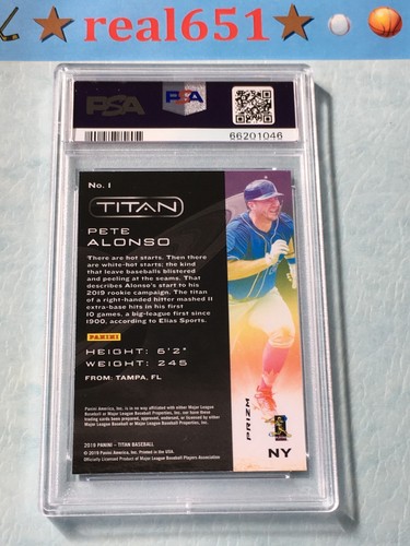 2019 Chronicles Titan Holo Prizm #1 PETE ALONSO Rookie PSA 10 Gem Mint Pop 6 RC - Bild 4 von 5