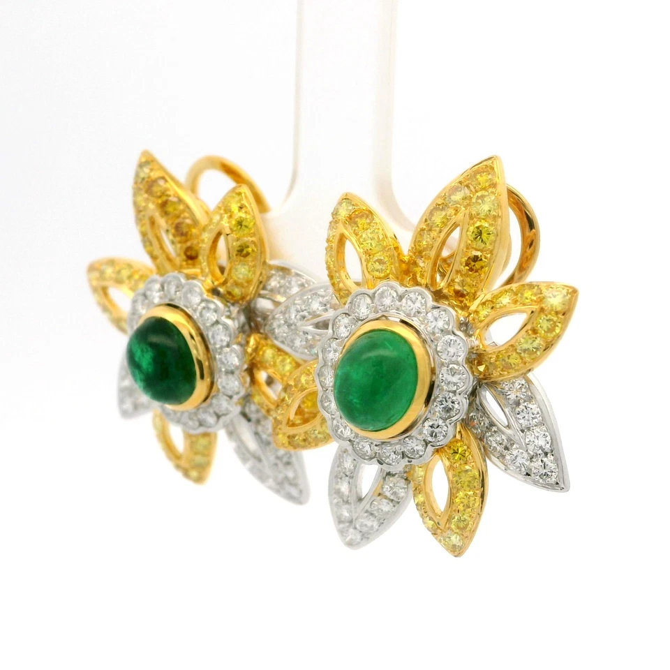 Шикарные серьги-спреи из платины и золота с изумрудом и фантазийными бриллиантами ГИА 6,12 карата - Изображение 3 из 4