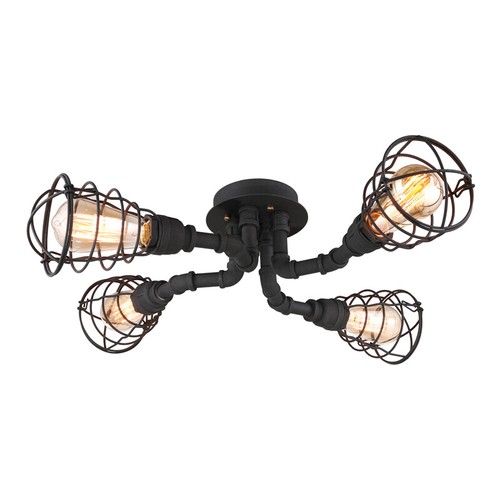 Industrial Pipe Wire Guard Ceiling Lighting 4 Light Flush Mount Light Steampunk - Picture 1 of 6