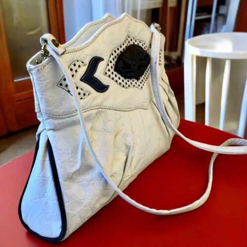 LIDO Vintage 80er Schulter Handtasche gefüttert weiß Kroko Print Leder + schwarz Schlangenleder - Bild 4 von 15