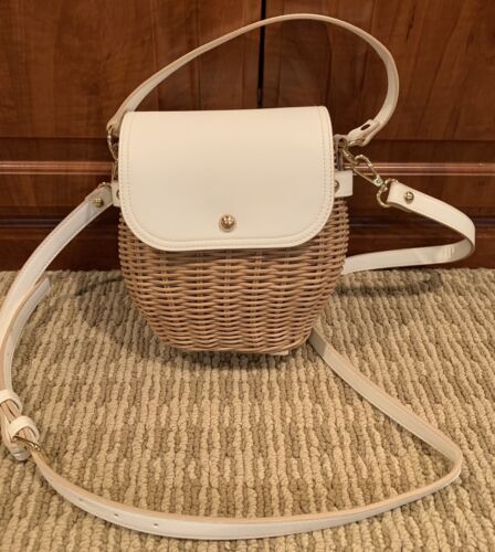 Tommy Bahama Rattan Wicker Satchel Small Crossbody Bag White - New - Picture 1 of 5