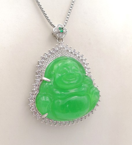 Purple Multicolor Green Jade Big Maitreya Buddha 18KGP Crystal Pendant Necklace - Picture 23 of 32
