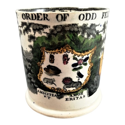 Georgian Staffordshire pearlware Odd Fellows mug, c. 1820s, green transferware - Picture 4 of 23