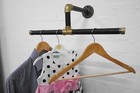 Clothes Rail Rack Heavy Duty Industrial Metal Black Steel & Brass Pipe Double