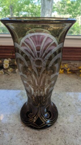 Honesdale vergoldete Säure geätzte Kamee Glas Vase - Bild 2 von 9