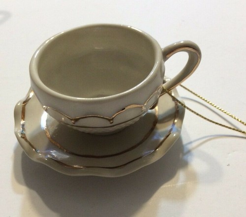 3-Piece Porcelain Unique Gold Rimmed Tea Holiday Christmas Home Decor Ornaments - Picture 3 of 5