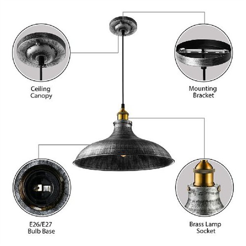 Antique Metal Bowl Shade Pendant Light Industrial Hanging Ceiling Light Kitchen - Picture 2 of 10