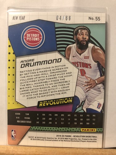 2019-20 Panini Revolution Chinese New Year Emerald /88 Andre Drummond #55 Lakers - Picture 2 of 2